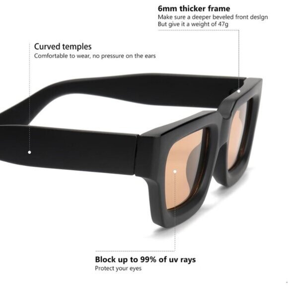 ⚡Men A-black/Brown Fashion Trendy Square Shades Rectangle Designer SunGlasses - Picture 6 of 7